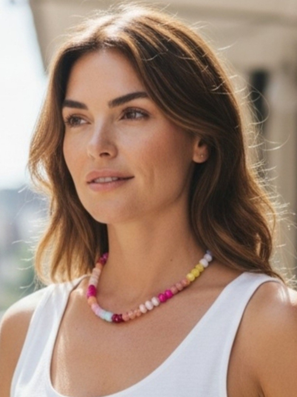 Macrae & Co Rainbow Beaded Necklace with Gold Accent, NIB